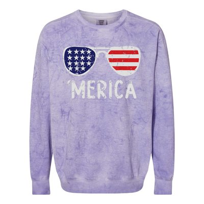 Merica Sunglasses 4th Of July Usa Pride Colorblast Crewneck Sweatshirt