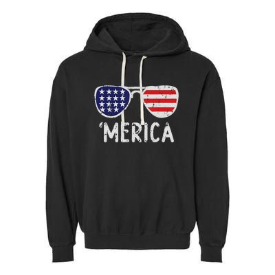 Merica Sunglasses 4th Of July Usa Pride Garment-Dyed Fleece Hoodie