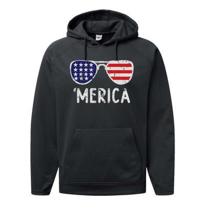 Merica Sunglasses 4th Of July Usa Pride Performance Fleece Hoodie