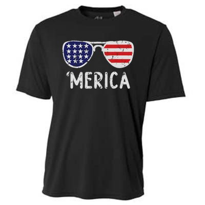 Merica Sunglasses 4th Of July Usa Pride Cooling Performance Crew T-Shirt