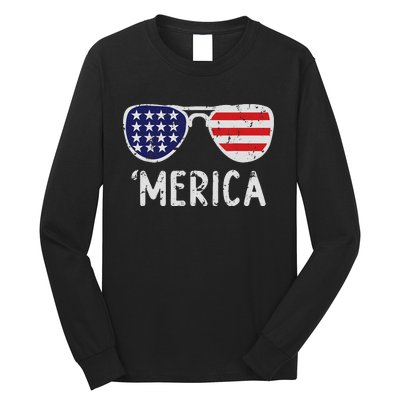 Merica Sunglasses 4th Of July Usa Pride Long Sleeve Shirt