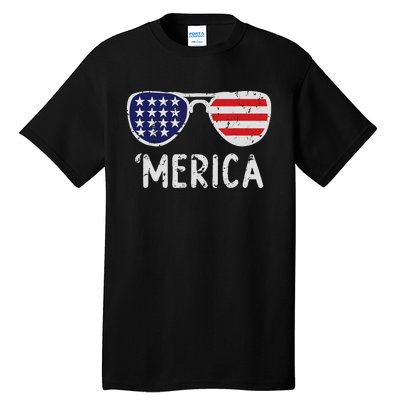 Merica Sunglasses 4th Of July Usa Pride Tall T-Shirt