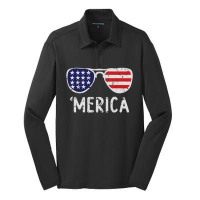 Merica Sunglasses 4th Of July Usa Pride Silk Touch Performance Long Sleeve Polo