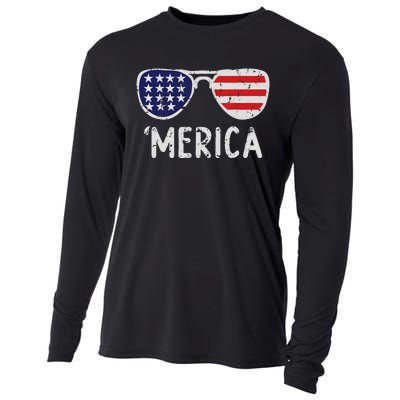 Merica Sunglasses 4th Of July Usa Pride Cooling Performance Long Sleeve Crew