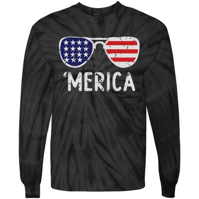 Merica Sunglasses 4th Of July Usa Pride Tie-Dye Long Sleeve Shirt