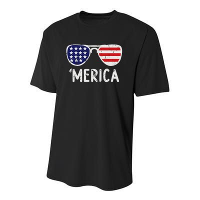 Merica Sunglasses 4th Of July Boy Girl Kids Men USA Youth Performance Sprint T-Shirt