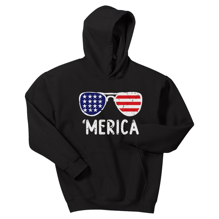 Merica Sunglasses 4th Of July Boy Girl Kids Men USA Kids Hoodie