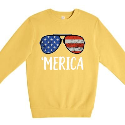 Merica Sunglasses 4th Of July USA American Flag Premium Crewneck Sweatshirt