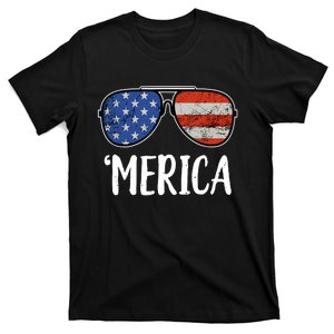 Merica Sunglasses 4th Of July USA American Flag T-Shirt