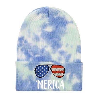 Merica Sunglasses 4th Of July USA American Flag Tie Dye 12in Knit Beanie