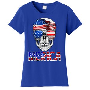 Merica Skull 4th Of July American Flag Patriotic Gift Women's T-Shirt