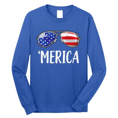 Merica Sunglasses 4th Of July Usa American Flag Long Sleeve Shirt