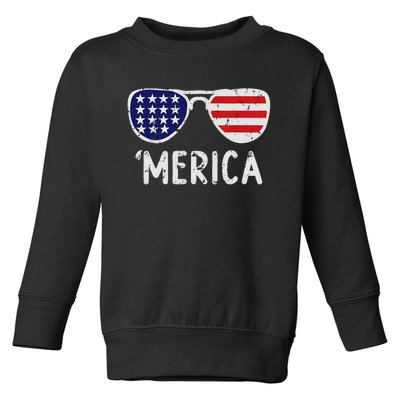 Merica Sunglasses 4th Of July Usa Toddler Sweatshirt