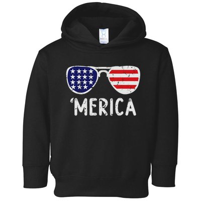 Merica Sunglasses 4th Of July Usa Toddler Hoodie