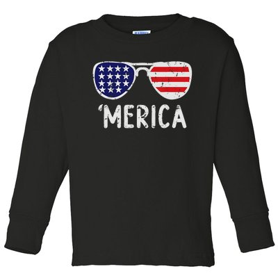 Merica Sunglasses 4th Of July Usa Toddler Long Sleeve Shirt