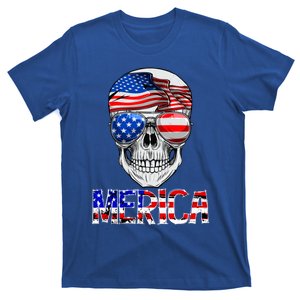 Merica Skull 4th Of July American Flag Patriotic Cute Gift T-Shirt