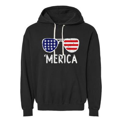 Merica Sunglasses 4th Of July Usa Garment-Dyed Fleece Hoodie