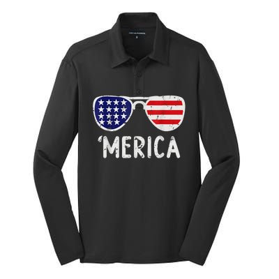 Merica Sunglasses 4th Of July Usa Silk Touch Performance Long Sleeve Polo