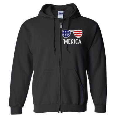 Merica Sunglasses 4th Of July Usa Full Zip Hoodie