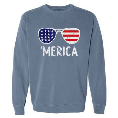 Merica Sunglasses 4th Of July Usa Garment-Dyed Sweatshirt