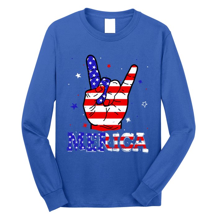 Merica Sign 4th Of July Vintage America Flag Retro Usa Funny Gift Long Sleeve Shirt