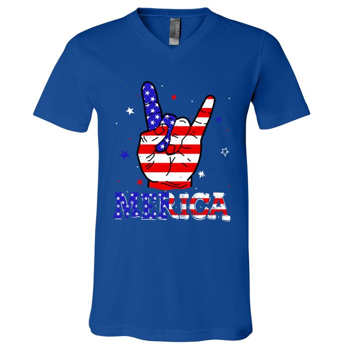 Merica Sign 4th Of July Vintage America Flag Retro Usa Funny Gift V-Neck T-Shirt