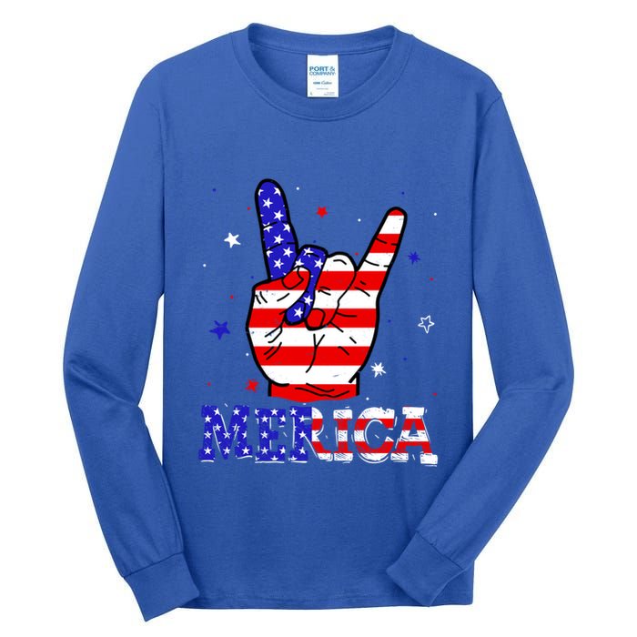 Merica Sign 4th Of July Vintage America Flag Retro Usa Funny Gift Tall Long Sleeve T-Shirt