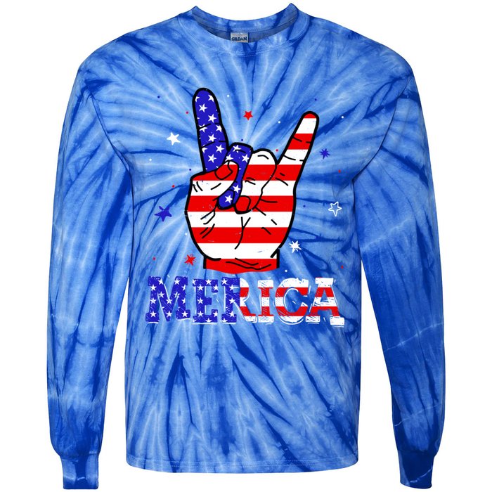 Merica Sign 4th Of July Vintage America Flag Retro Usa Funny Gift Tie-Dye Long Sleeve Shirt