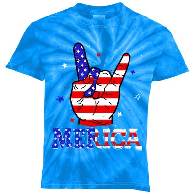 Merica Sign 4th Of July Vintage America Flag Retro Usa Funny Gift Kids Tie-Dye T-Shirt