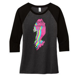 Mermaid Swimming. 80s. Colors. 1980s. Women's Tri-Blend 3/4-Sleeve Raglan Shirt