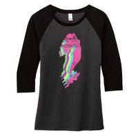 Mermaid Swimming. 80s. Colors. 1980s. Women's Tri-Blend 3/4-Sleeve Raglan Shirt