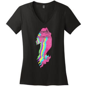 Mermaid Swimming. 80s. Colors. 1980s. Women's V-Neck T-Shirt