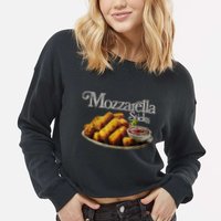 Mozzarella Sticks 90s Mozzarella Stick Lover Bread Cropped Pullover Crew