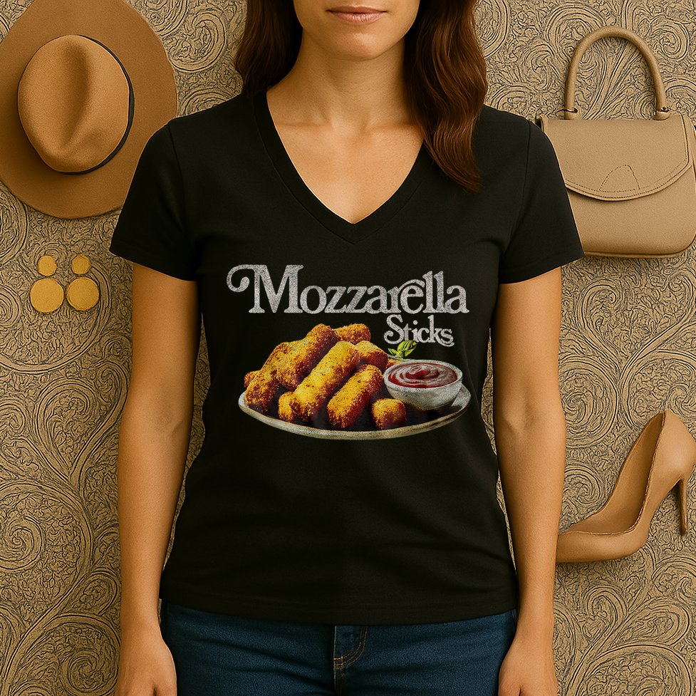 Mozzarella Sticks 90s Mozzarella Stick Lover Bread Women's V-Neck T-Shirt
