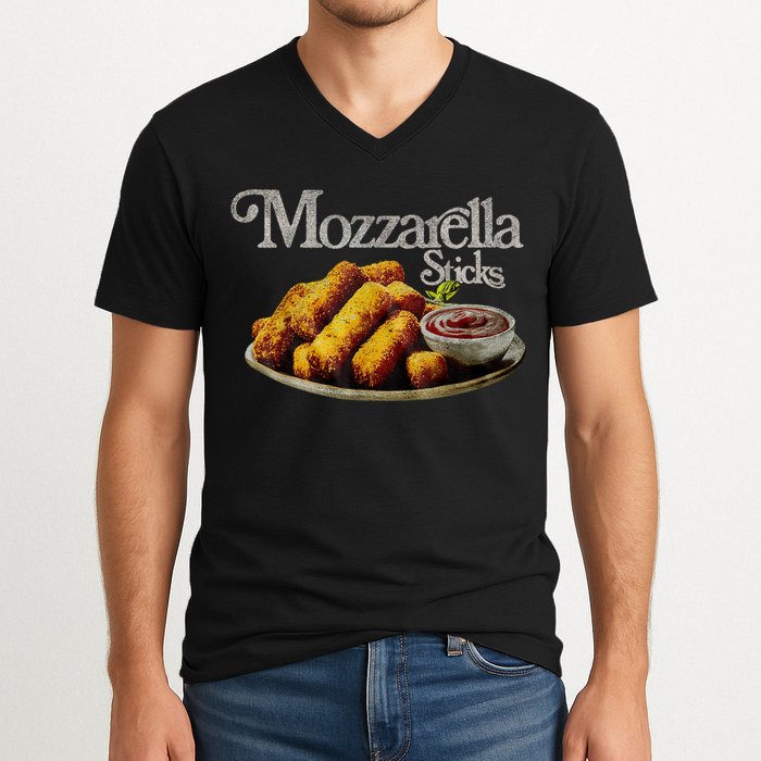 Mozzarella Sticks 90s Mozzarella Stick Lover Bread V-Neck T-Shirt