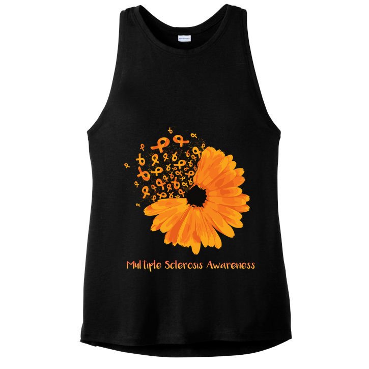 Multiple Sclerosis Awareness Ribbon Flower Ms Hope Fighter Gift Ladies PosiCharge Tri-Blend Wicking Tank