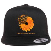 Multiple Sclerosis Awareness Ribbon Flower Ms Hope Fighter Gift Flat Bill Trucker Hat