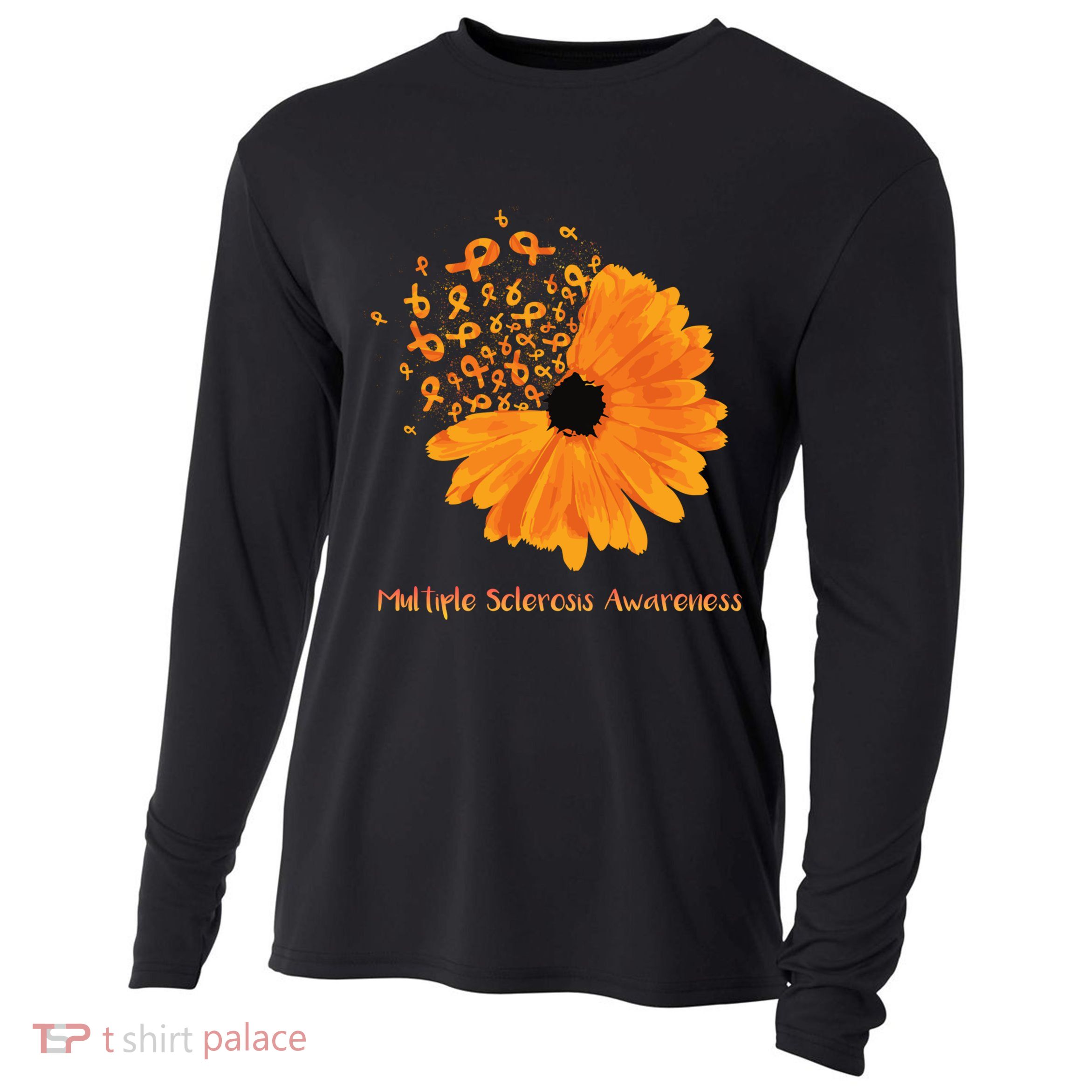 Multiple Sclerosis Awareness Ribbon Flower Ms Hope Fighter Gift Cooling Performance Long Sleeve Crew