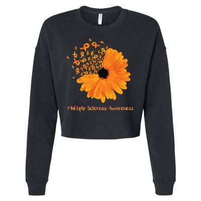 Multiple Sclerosis Awareness Ribbon Flower Ms Hope Fighter Gift Cropped Pullover Crew
