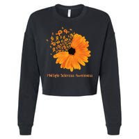 Multiple Sclerosis Awareness Ribbon Flower Ms Hope Fighter Gift Cropped Pullover Crew