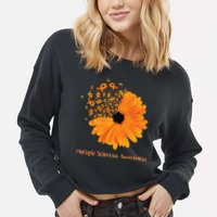 Multiple Sclerosis Awareness Ribbon Flower Ms Hope Fighter Gift Cropped Pullover Crew