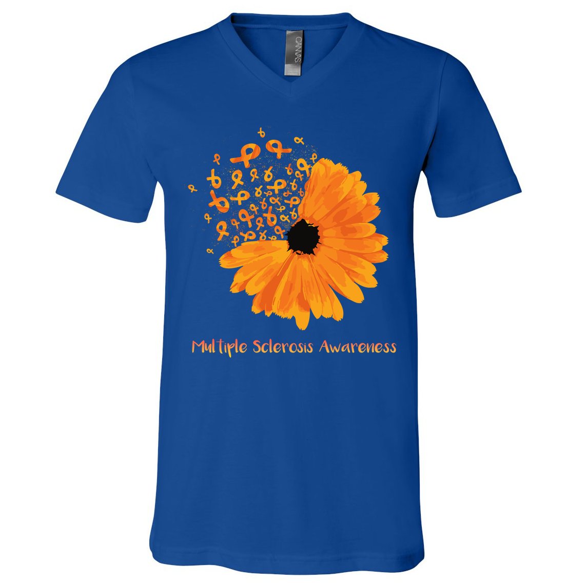 Multiple Sclerosis Awareness Ribbon Flower Ms Hope Fighter Gift V-Neck T-Shirt