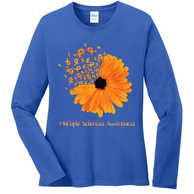 Multiple Sclerosis Awareness Ribbon Flower Ms Hope Fighter Gift Ladies Long Sleeve Shirt