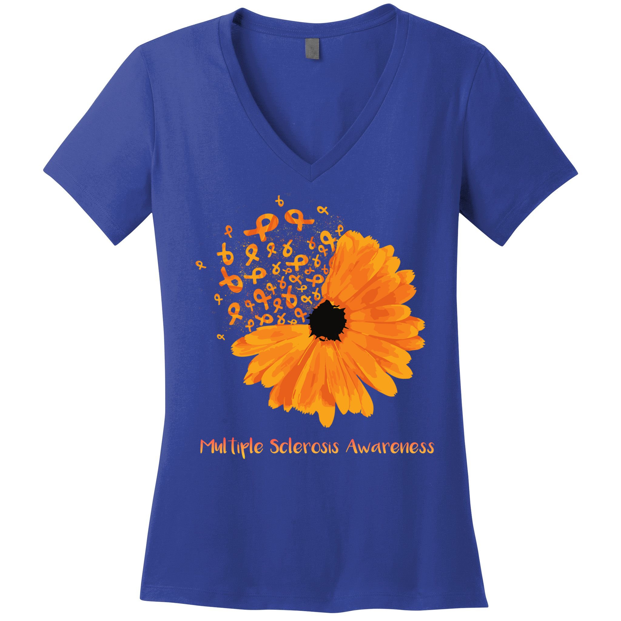 Multiple Sclerosis Awareness Ribbon Flower Ms Hope Fighter Gift Women's V-Neck T-Shirt