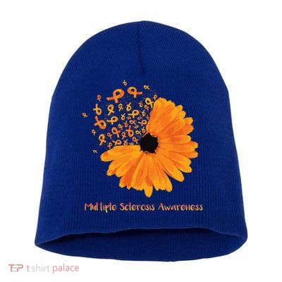 Multiple Sclerosis Awareness Ribbon Flower Ms Hope Fighter Gift Short Acrylic Beanie