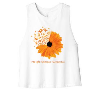 Multiple Sclerosis Awareness Ribbon Flower Ms Hope Fighter Gift Women's Racerback Cropped Tank