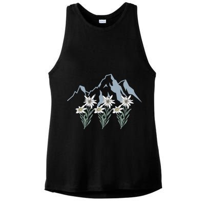 Mountains Switzerland Alps Edelweiss Basket Alpine Flower Gift Ladies PosiCharge Tri-Blend Wicking Tank