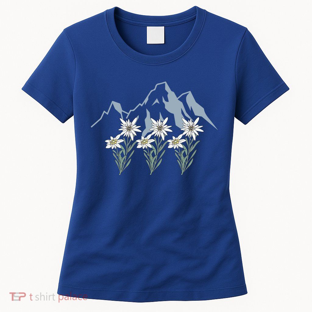 Mountains Switzerland Alps Edelweiss Basket Alpine Flower Gift Womens T-Shirt