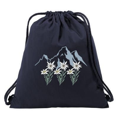 Mountains Switzerland Alps Edelweiss Basket Alpine Flower Gift Drawstring Bag