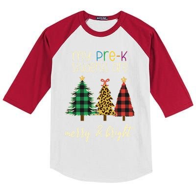 My Students Are Merry And Bright Pre K Teacher Christmas Long Sleeve Kids Colorblock Raglan Jersey